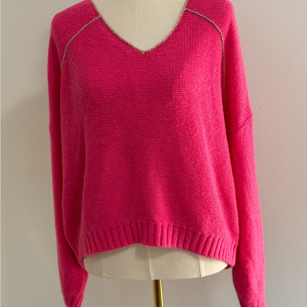 Antropologie Women’s V-Neck Hot Pink Sweater